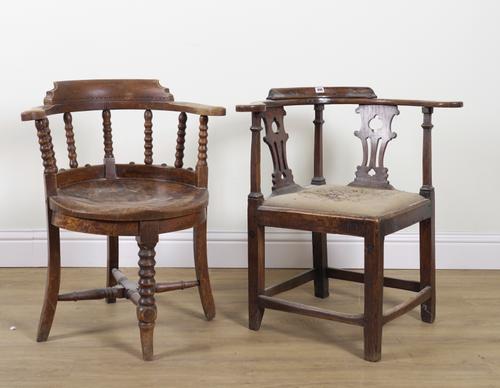 A MID-18TH CENTURY OAK DOUBLE SPLAT BACK CORNER CHAIR (2)