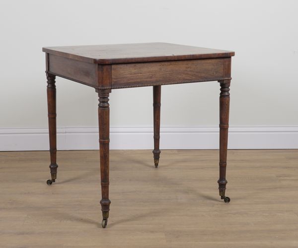 A REGENCY ROSEWOOD SQUARE SINGLE DRAWER CENTRE TABLE