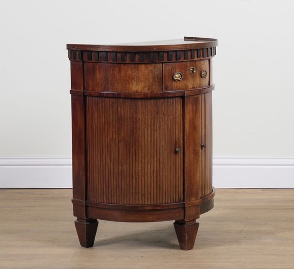 AN 18TH CENTURY DUTCH TAMBOUR FRONTED DEMI LUNE SIDE CUPBOARD