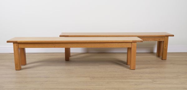 A PAIR OF MODERN OAK BENCHES (2)