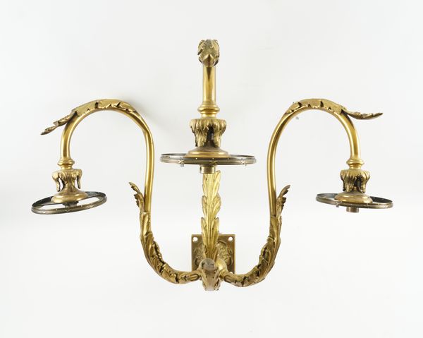 A SET OF FOUR GILT BRONZE THREE LIGHT WALL LIGHTS (5)