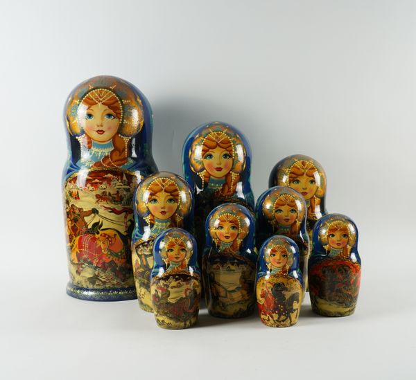 A NEST OF THIRTY RUSSIAN POLYCHROME DECORATED MATRYOSHKA DOLLS (30)