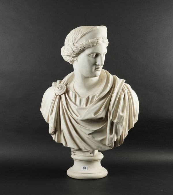 AN ANTHONY REDMILE WHITE COMPOSITE BUST OF A ROMAN EMPRESS IN TOGA, AFTER THE ANTIQUE