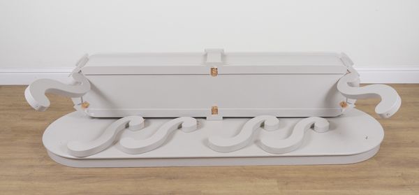 A MODERN GREY PAINTED LOW CONSOLE TABLE