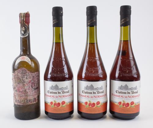 THREE BOTTLES CHATEAU DU BREUIL AND 1 KUMMEL