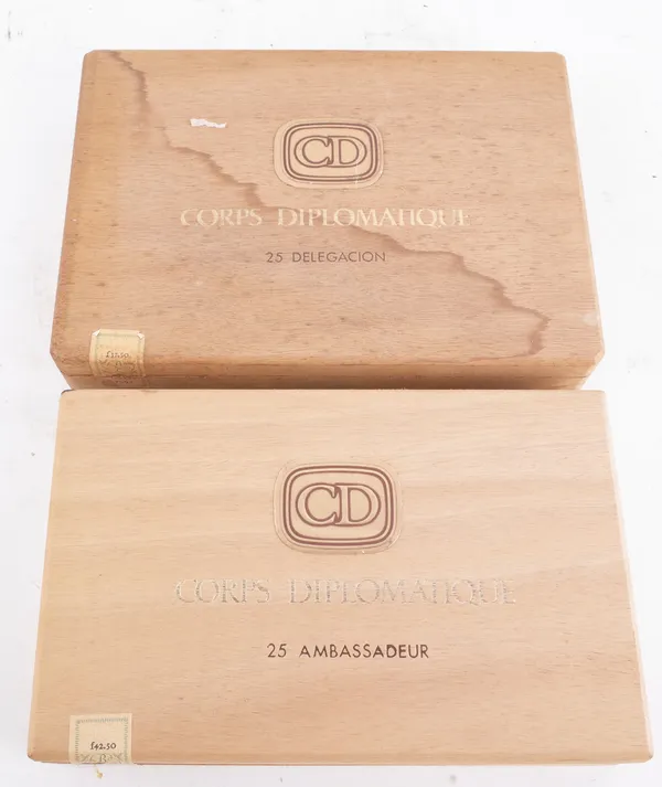 CORPS DIPLOMATIQUE 25 AMBASSADEUR CIGARS BOXED TOGETHER WITH 25 CORPS DIPLOMATIQUE DELEGACION BOXED