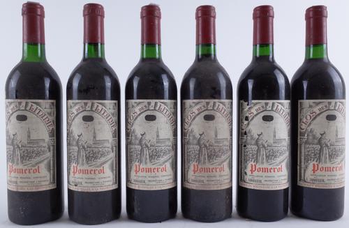 SIX BOTTLES CLOS DES LITARIES, POMEROL 1986