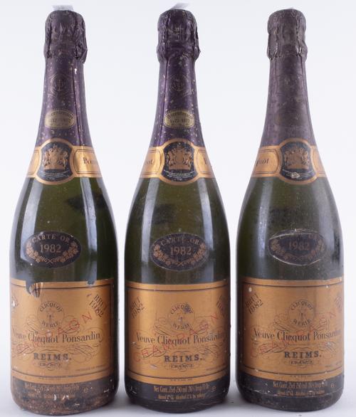 THREE BOTTLES VEUVE CLICQUOT VINTAGE 1982