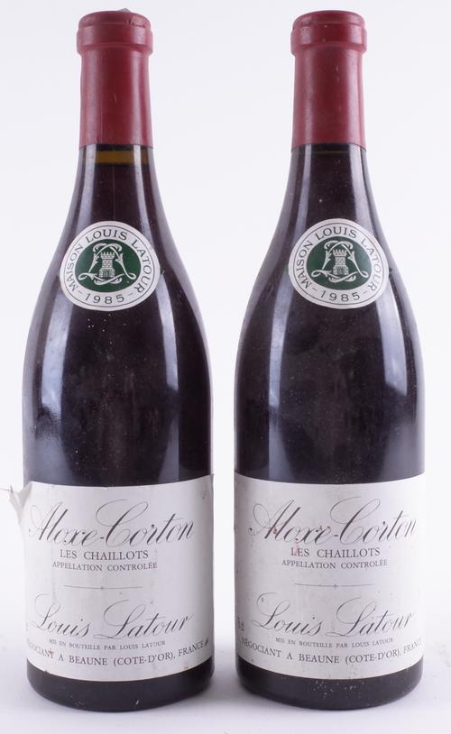 TWO BOTTLES ALOXE-CORTON, 1ER CRU LES CHAILLOTS, LOUIS LATOUR 1985