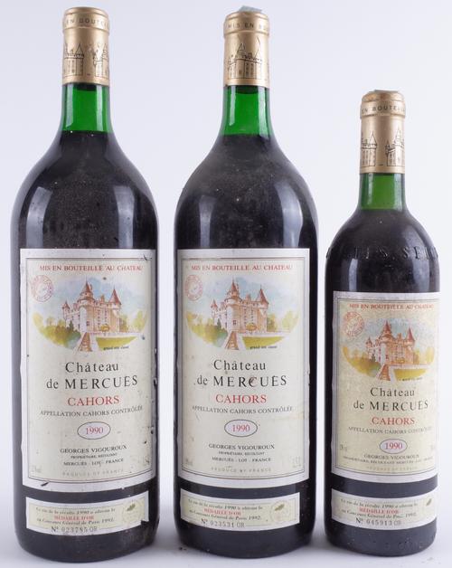TWO MAGNUMS AND 1 BOTTLE CHÂTEAU DE MERCUÉS, GEORGES VIGOUROUX,  CAHORS 1990