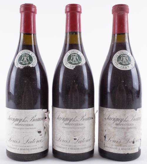 THREE BOTTLES SAVIGNY-LES-BEAUNE, IER CRU LES SERPENTIÈRES,  LOUIS LATOUR 1985