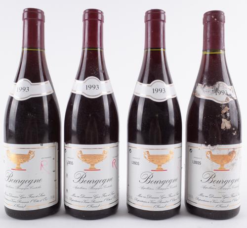FOUR BOTTLES BOURGOGNE ROUGE, DOMAINE GROS FRÈRE ET SOEUR 1993