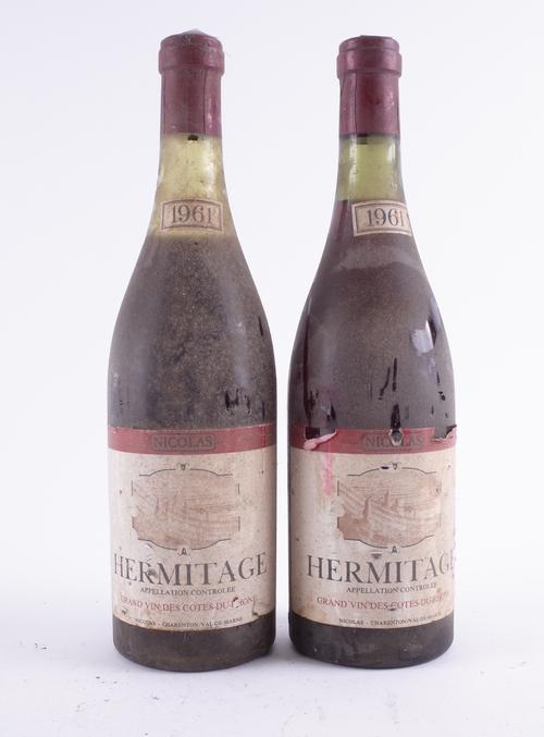 TWO BOTTLES HERMITAGE 1961 BOTTLED BY NICOLAS