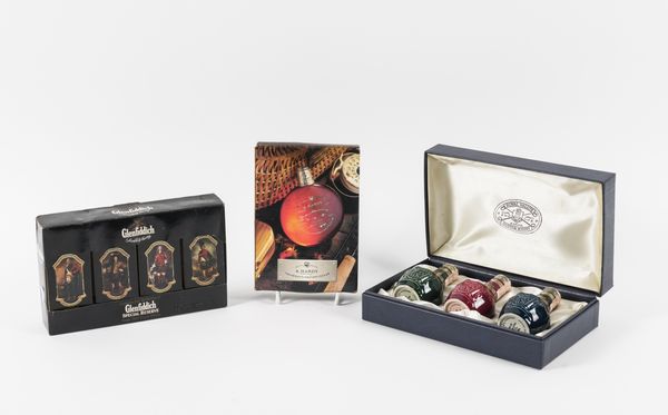 A CASED SET OF THREE CHIVAS BROTHERS ROYAL SALUTE CERAMIC MINIATURES AND A SET OF GLENFIDDICH MINIATURES (3)
