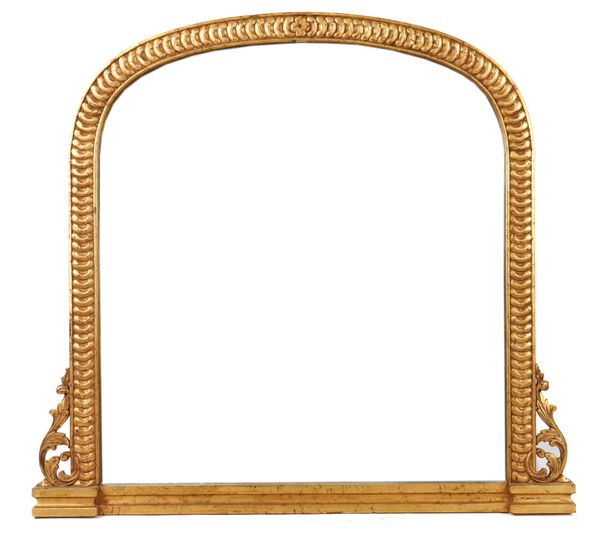 A VICTORIAN STYLE GOLD PAINTED OVERMANTEL MIRROR