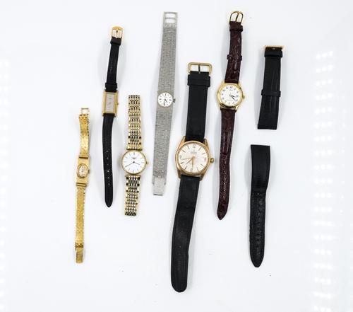 A BAUME AND MERCIER GOLD RECTANGULAR CASED LADY'S WRISTWATCH AND FIVE FURTHER WRISTWATCHES (6)