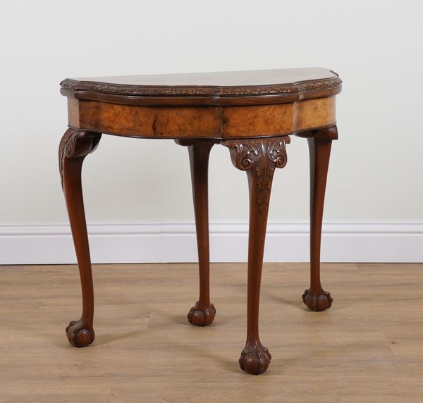 A GEORGE II STYLE WALNUT FOLDOVER CARD TABLE