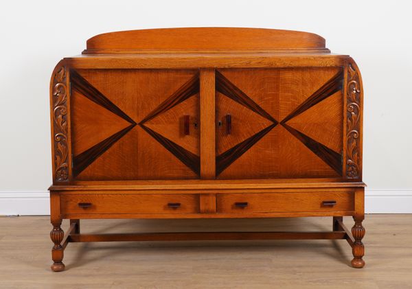 AN ART DECO OAK AND COROMANDEL INLAID SIDEBOARD