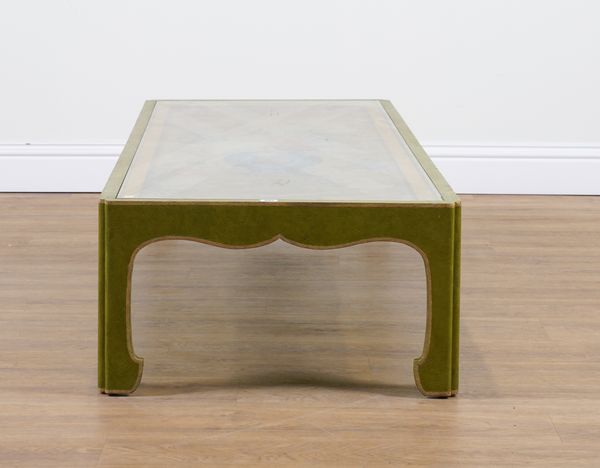 MALLETT; A GREEN PAINTED CHINOISERIE RECTANGULAR LOW TABLE