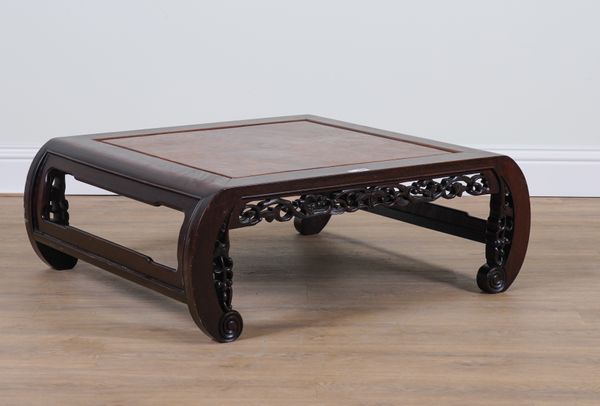 A CHINESE HARDWOOD SQUARE LOW TABLE