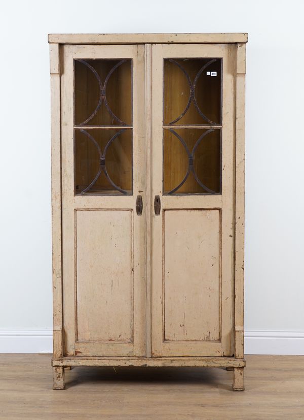 A 19TH CENTURY CREAM PAINTED FRENCH FLOOR STANDING BOOKCASE