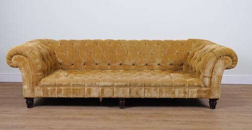 GEORGE SMITH; A BUTTON BACK GOLD UPHOLSTERED CHESTERFIELD SOFA