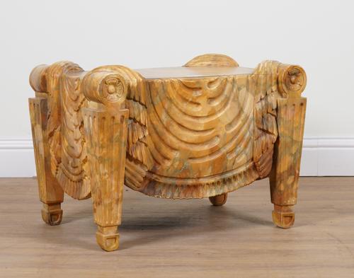 AFTER TATHAM, CHARLES HEATHCOTE;  A POLYCHROME FAUX MARBLE PAINTED RECTANGULAR STOOL