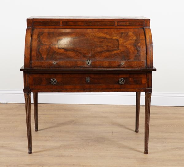 A 19TH CENTURY DUCTH WALNUT CYLINDER BUREAU