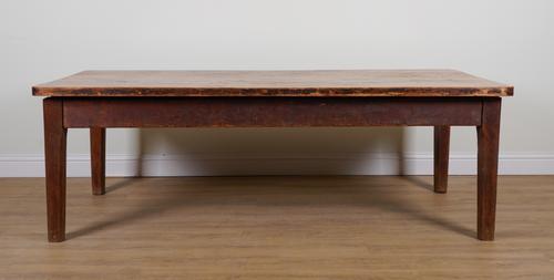 A VICTORIAN PINE RECTANGULAR KITCHEN TABLE