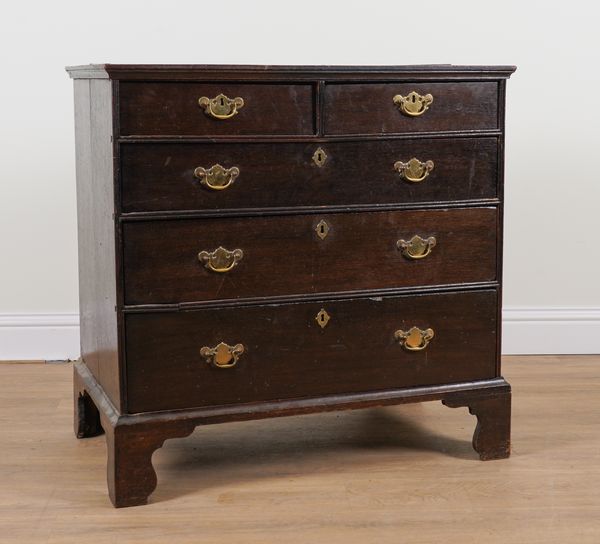 A MID 18TH CENTURY OAK FIVE DRAWER CHEST