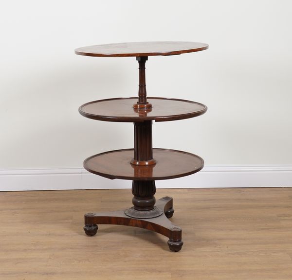 A 19TH CENTURY MAHOGANY METAMORPHIC THREE TIER DUMBWAITER