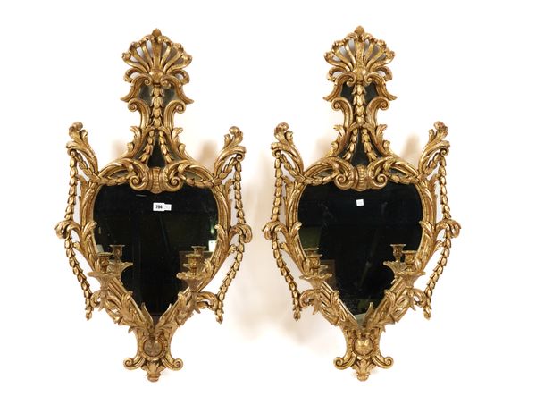 A PAIR OF GOLD PAINTED 18TH CENTURY STYLE GIRANDOLE WALL MIRRORS (2)