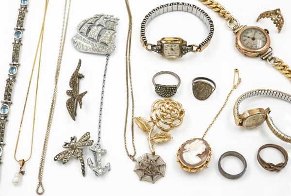 A GROUP OF JEWELLERY, WATCHES AND SILVER (QTY)