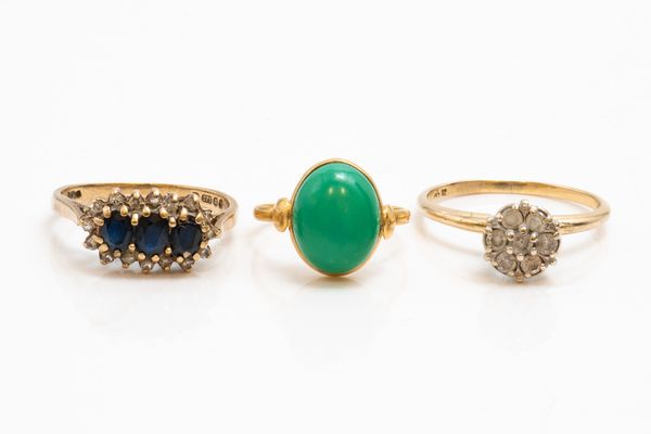 THREE GOLD AND GEM SET RINGS (3)