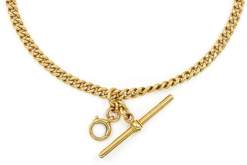 AN 18CT GOLD CURB LINK GENTLEMAN'S WATCH ALBERT CHAIN