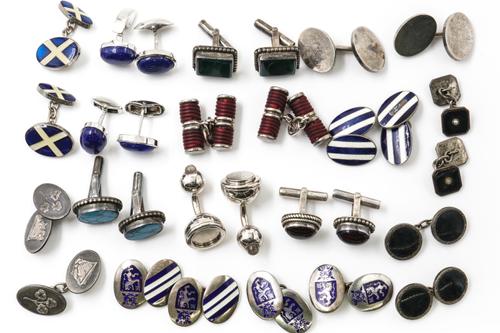 TWO PAIRS OF SILVER AND ENAMELLED CUFFLINKS AND THIRTEEN FURTHER PAIRS OF CUFFLINKS (15)