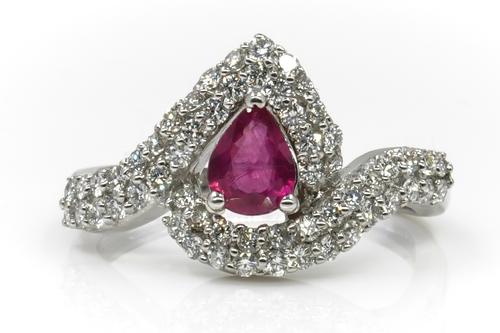 A WHITE GOLD, RUBY AND DIAMOND DRESS RING