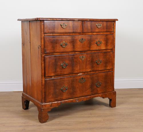 AN 18TH CENTURY AND LATER WALNUT FIVE DRAWER CHEST