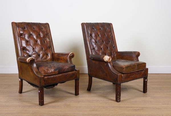 A PAIR OF 18TH CENTURY STYLE SQUARE BACK ARMCHAIRS (2)