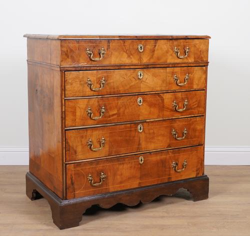 AN 18TH CENTURY AND LATER WALNUT LIFT TOP FOUR DRAWER CHEST