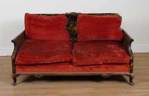 A LATE VICTORIAN CHINOISERIE DECORATED TWO-SEATER CANE SOFA