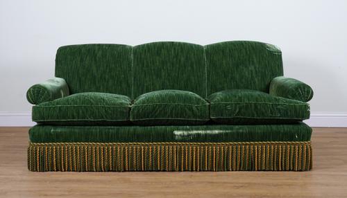 DUDGEON LONDON; A GREEN UPHOLSTERED THREE SEAT SOFA