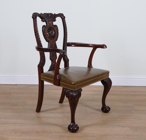 A MID 18TH CENTURY STYLE CARVED HARDWOOD OPEN ARMCHAIR