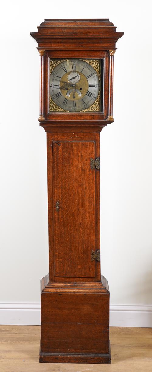 A GEORGE III OAK LONGCASE CLOCK