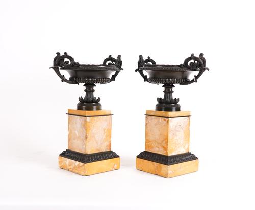 A PAIR OF ITALIAN PATINATED BRONZE CAMPANA UNRS (2)