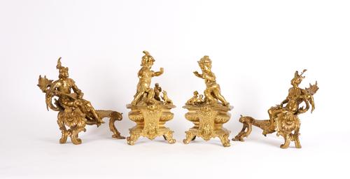 A PAIR OF ROCOCO STYLE GILT-METAL CHENETS AND ANOTHER PAIR (4)