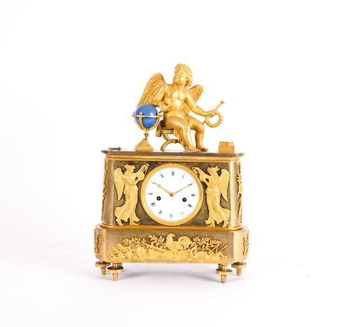 A FRENCH EMPIRE STYLE ORMOLU MANTLE CLOCK