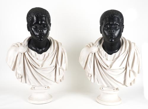 A LARGE PAIR OF ANTHONY REDMILE COMPOSITE NUBIAN BUSTS AFTER THE ANTIQUE (2)