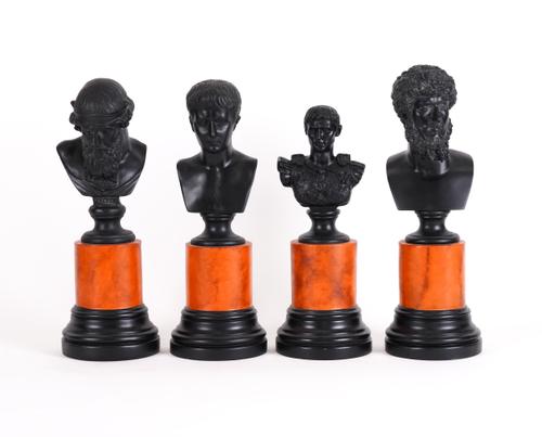 FOUR ANTHONY REDMILE BLACK COMPOSITE BUSTS AFTER THE ANTIQUE INCLUDING PLATO (4)