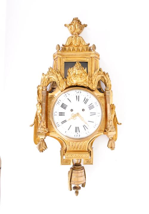 A FRENCH LOUIS XVI STYLE GILT-BRONZE CARTEL WALL CLOCK